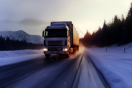 雪地上驰骋的卡车图片
