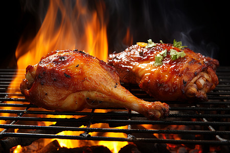 烤制中的火焰鸡腿图片