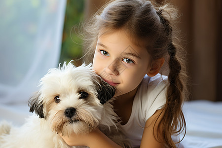 小狗与小女孩背景图片