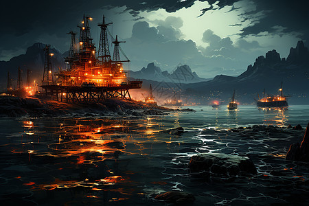 夜晚海上的夜景背景图片
