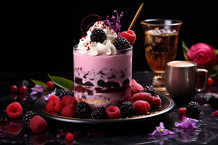 树莓蛋糕精美的水果蛋糕背景