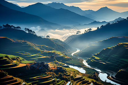 梯田的美丽景观背景图片