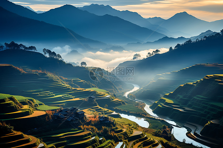 梯田的美丽景观图片