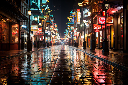 西安夜色夜色缭绕的街道背景