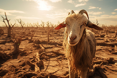 干旱之下的山羊背景图片