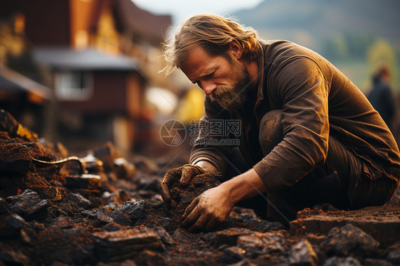 一个男人在捡煤炭图片