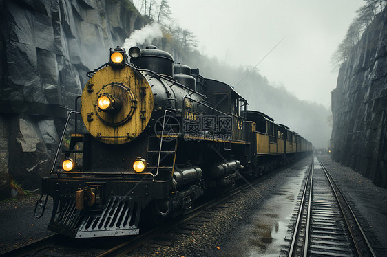 在山脉环绕的火车图片