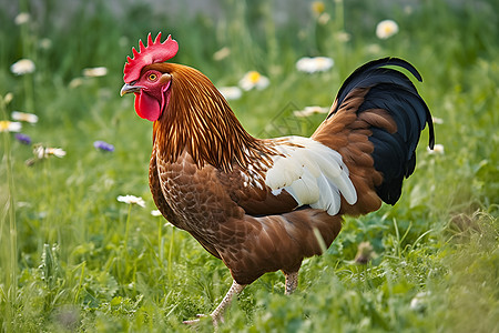 草地上的一只鸡图片