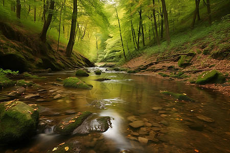 森林深处的一条河流图片