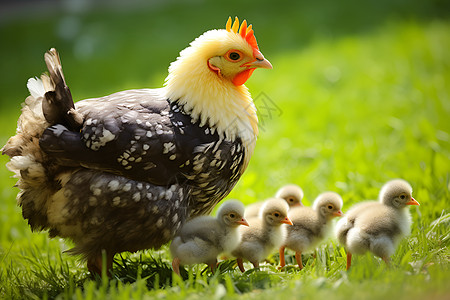 母鸡守护小鸡背景图片
