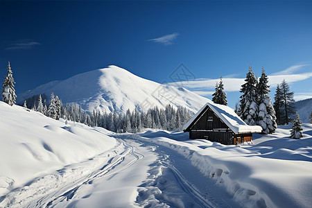 雪山上的小屋图片