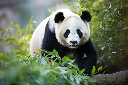大熊猫在森林中行走图片