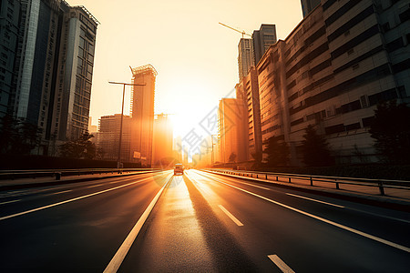 夕阳下的都市街道背景图片