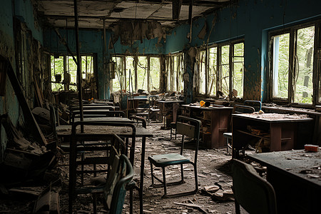 毁坏的教室图片