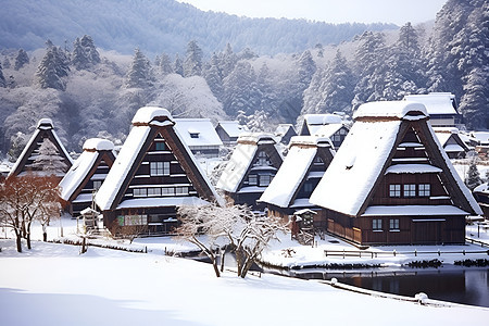 白雪覆盖下的村庄背景图片