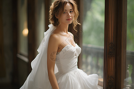 一位身穿白色婚纱的女士图片
