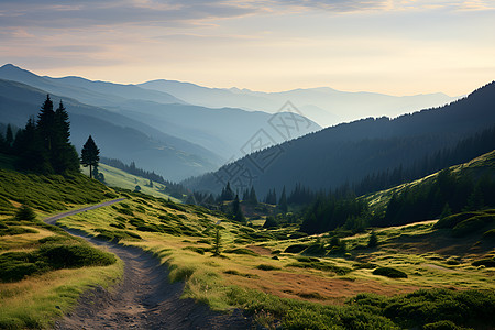 夕阳下山峦图片