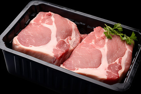 两块生猪肉放在一个塑料容器中图片