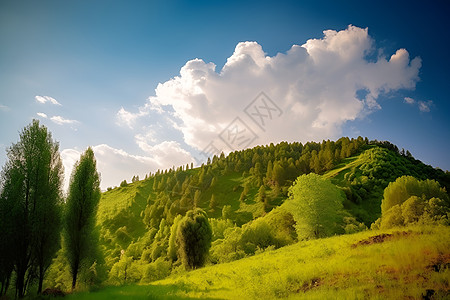 阳光下的绿色丘陵背景图片