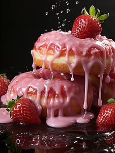美味的草莓糖霜甜甜圈图片