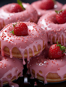 粉红背景中草莓甜甜圈图片