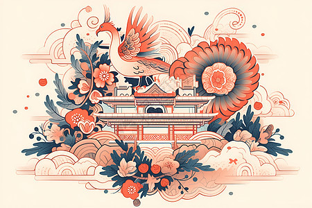 鸟鸣花开的中国风背景图片