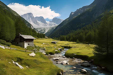 峡谷中的小屋图片