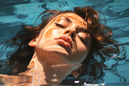 沉浸在泳池中的女性图片