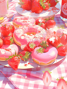 精致的草莓甜甜圈图片