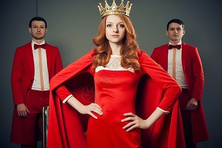 红裙模特红裙女士与皇冠背景