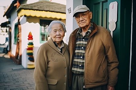 户外愉快的老年夫妇图片