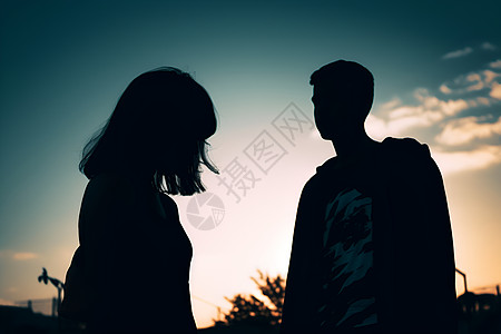夕阳下的年轻情侣背景图片