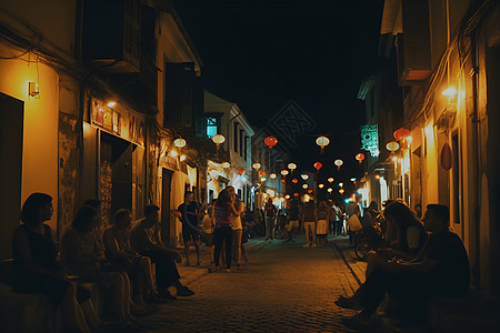 夜幕下悠然的人群背景图片