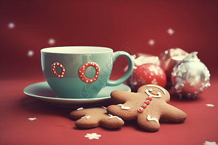 圣诞节上的一杯咖啡和饼干图片