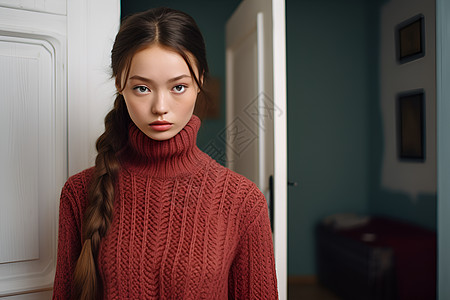 红色毛衣的女孩背景图片
