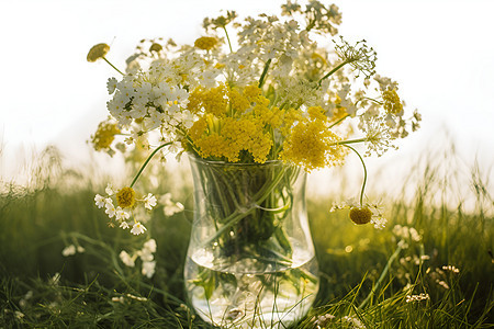花瓶中的小黄花背景图片