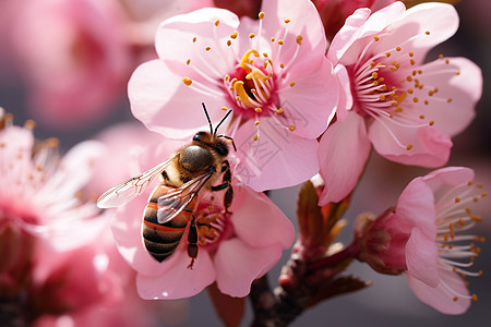 粉红花朵上的蜜蜂图片