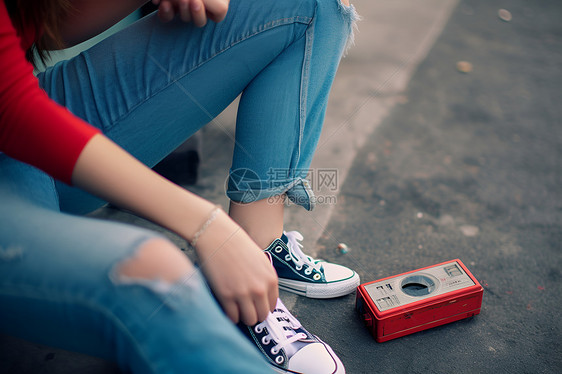 女子坐在地上图片