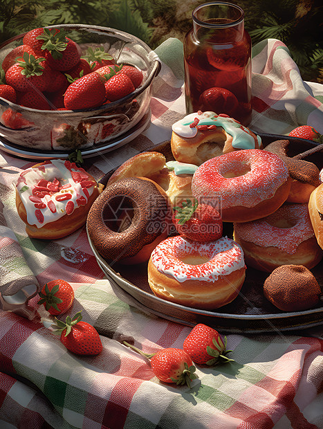 美味的草莓面包图片