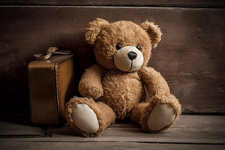 泰迪熊和行李箱背景图片
