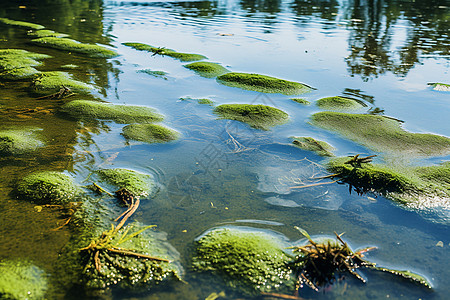水域边的绿藻背景