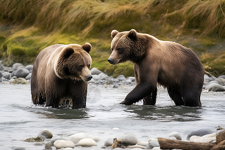 熊在河流中行走图片