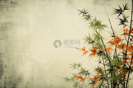 墙壁上绘画的植物图片