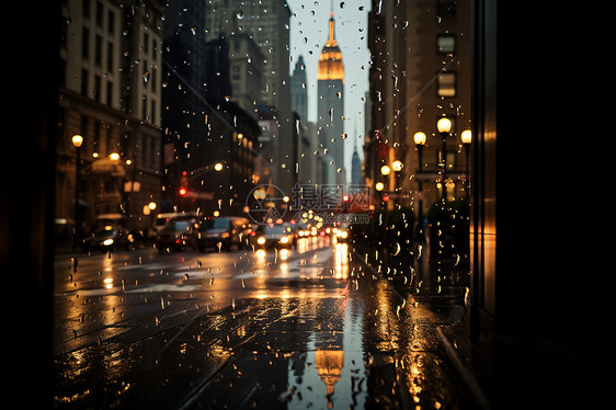 夜晚雨中的城市街道图片