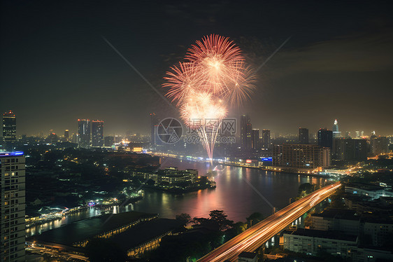 夜晚的烟花秀图片