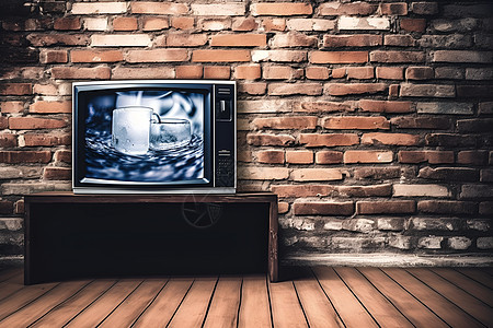 砖墙下的电视机背景图片