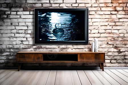 墙壁上的电视机背景图片