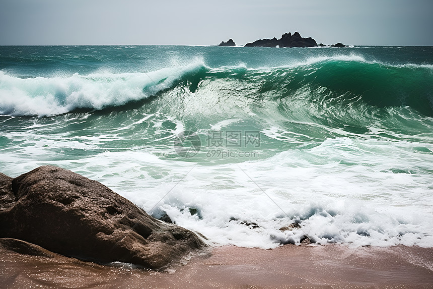 巨浪与岩石图片