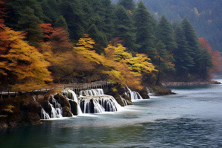 长白山瀑布湖泊风景背景