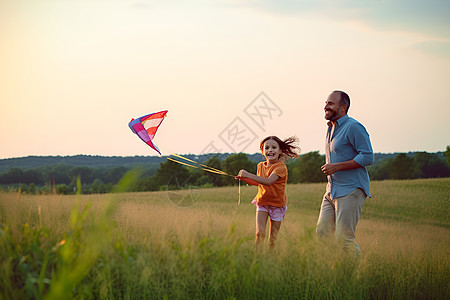 放风筝的男人和小女孩图片